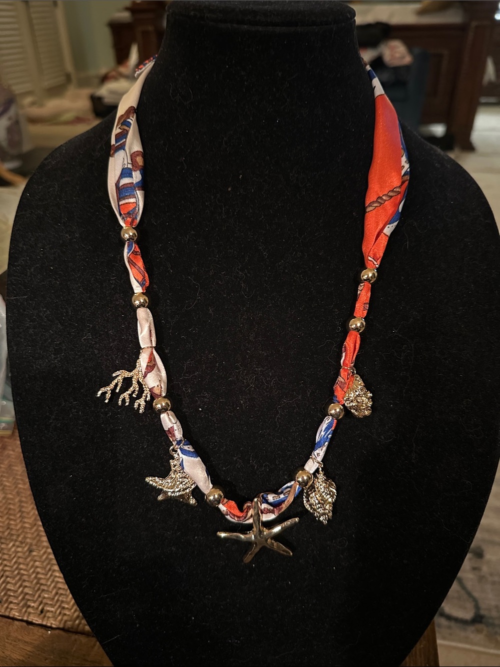 Traditional Silky Scarf W/ Gold Beach Charms
Necklace